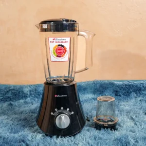 Binatone Blender BLG-460 1.5L with grinder in black – Features a 350W motor, unbreakable plastic jar, stainless steel blades, 2-speed and pulse control, splash-proof lid with feeding inlet, 60ml measuring cup on lid, motor overheat protection, and cord storage. Ideal for blending smoothies, soups, and grinding coffee beans, nuts, and spices. Available now at Tael Appliances.