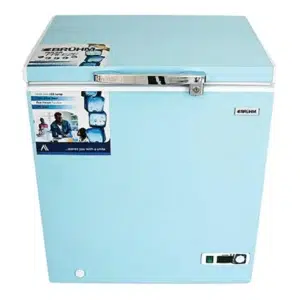 Bruhm chest freezer 150ltrs: BCF-SD150 model, 150 Ltrs capacity, mechanical control, lock and key, LED light, removable basket, available at Tael Appliances.