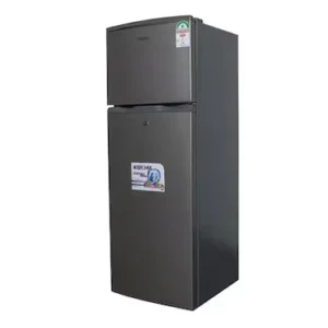 Bruhm fridge 215ltrs Inox: BFD200MD model, 215 Ltrs capacity, double door, mechanical control, lock and key, reversible door, available at Tael Appliances.