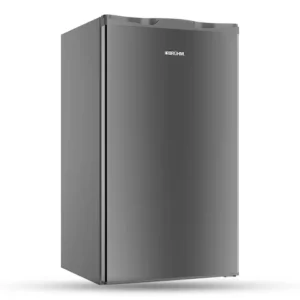 Bruhm fridge 87ltrs single door: BFS-90MD model, 87 Ltrs capacity, mechanical control, chiller compartment, reversible door, silver, available at Tael Appliances.