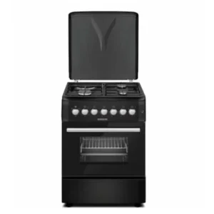 Bruhm cooker 3 plus 1 60x60: BG-66310RSN model, black, 3 gas burners, 1 hotplate, gas oven, auto ignition, rotisserie, available at Tael Appliances.