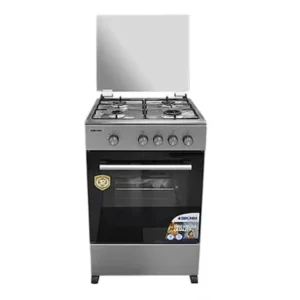 Bruhm cooker 4 gas 50x50: BGC-5540IF model, 4 gas burners, gas oven, double glass door, glass lid, manual ignition, available at Tael Appliances.