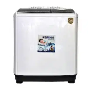 Bruhm twin tub washing machine 7kg: BWT-070H model, 7kg capacity, multiple wash programs, powerful spin, anti-rust body, dark silver, available at Tael Appliances.
