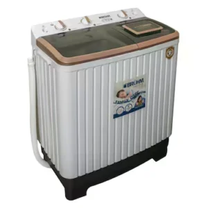 Bruhm twin tub washing machine 11kg: BWT-110H model, 11kg capacity, multiple wash programs, powerful spin, anti-rust body, available at Tael Appliances.