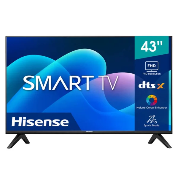 Hisense Smart TV 43 inch: Full HD Smart TV with VIDAA U, HDR, DTS Virtual:X, for clear visuals and immersive sound, available at Tael Appliances.