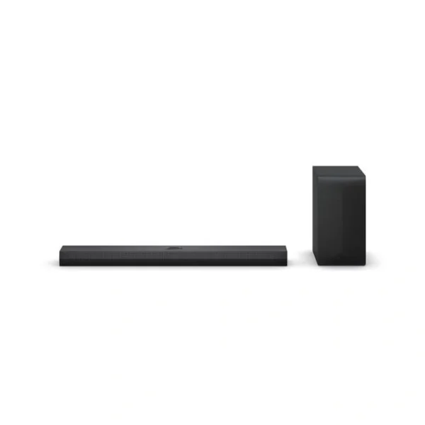 LG Soundbar 2.1ch black: S40T model, 300W total power, wireless subwoofer, Bluetooth connectivity, AI Sound Pro, Dolby Digital, HDMI ARC, available at Tael Appliances.