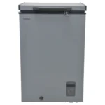 MIKA Chest Freezer 95 Ltrs dark grey: Aluminium inner, manual defrost, adjustable thermostat, freezer basket, lock & key, castor wheels, high voltage tolerance, available at Tael Appliances.
