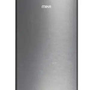 MIKA Fridge 92 Ltrs inox line brush: Single door, defrost function, toughened glass shelves, vegetable box, lock & key, cool pack, VC filter, available at Tael Appliances.