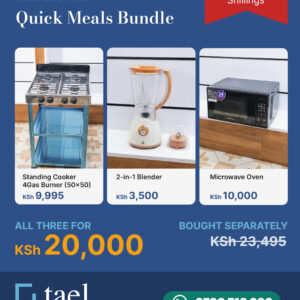 Quick Meals Bundle offer: 4 gas burner standing cooker, 2-in-1 blender and microwave oven at Tael Appliances.