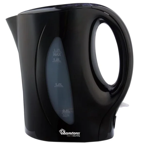 Ramtons CORDED ELECTRIC KETTLE 1.7ltrs: black, 2200W, automatic shut-off, model RM/594, for reliable hot water, available at Tael Appliances.