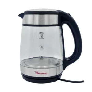 Ramtons cordless kettle 1.7ltrs: glass jug, 2200W, automatic shut-off, model RM/566, for quick boiling, available at Tael Appliances.