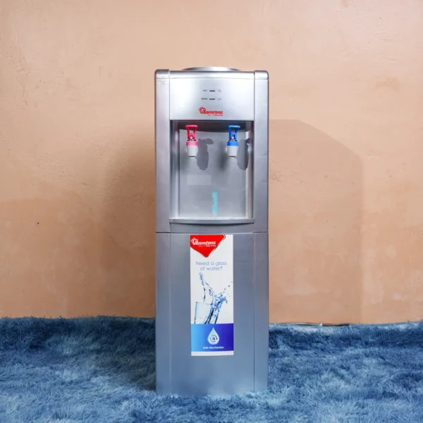 Ramtons RM/576 hot and normal free standing water dispenser in silver – Features instant heating, extra storage cabinet, rated power of 550W, rated voltage of 220-240V, rated frequency of 50Hz, and climate class T. Ideal for home and office hydration needs. Available now at Tael Appliances.