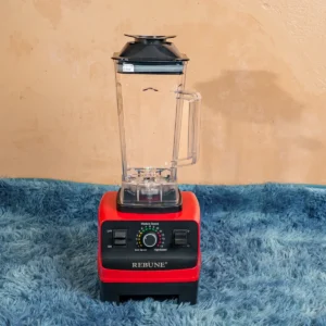 Rebune RE-2-174 commercial-grade blender with a 2.0-liter unbreakable jar, 1500W high-speed motor, and durable red housing. Designed for heavy-duty blending tasks in both home and commercial kitchens. Available now at Tael Appliances.