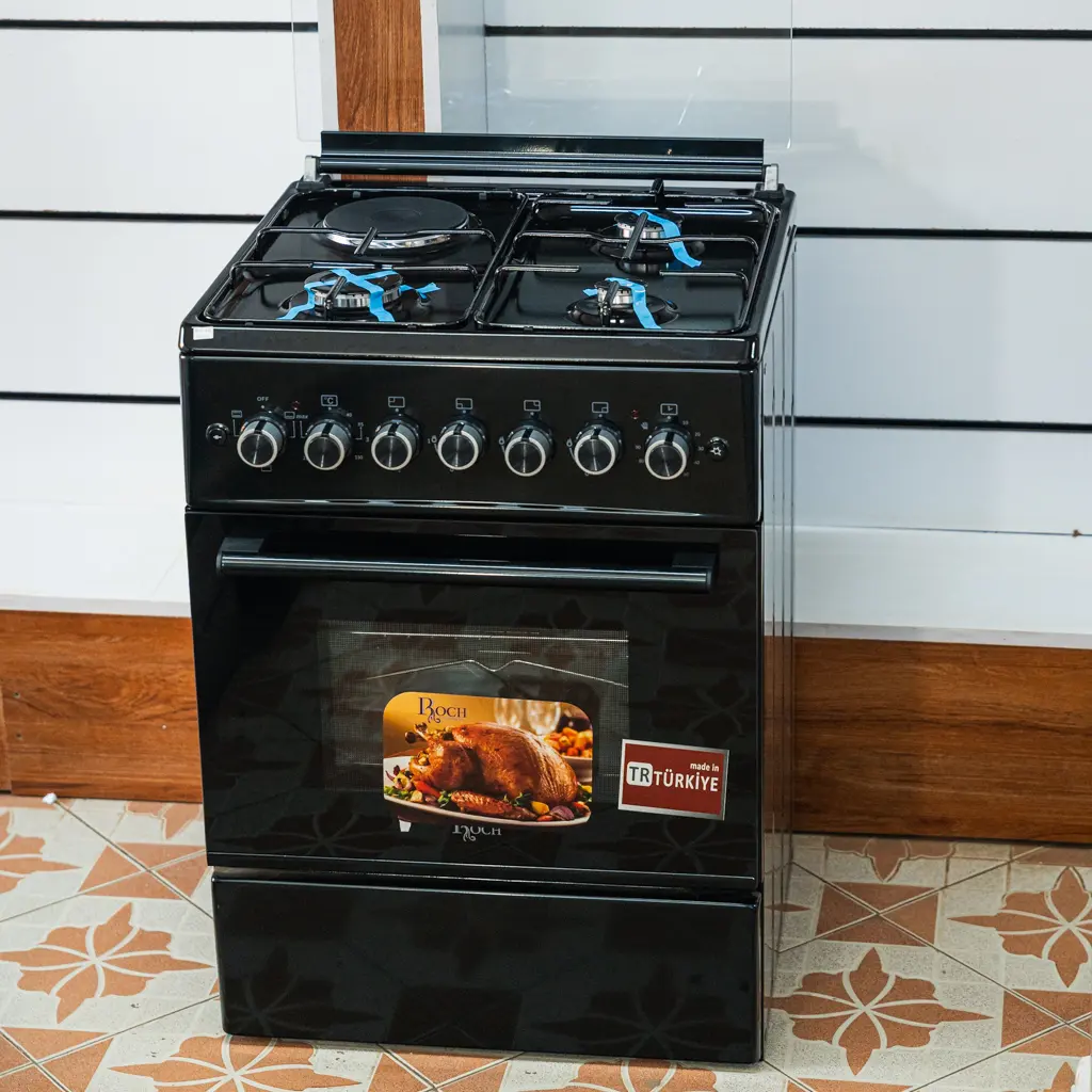 Roch Cooker 50x55 3 Gas 1 Electric Black 5 Roch 50x55 standing cooker in black with storage drawer at TAEL Electronics and Appliances.