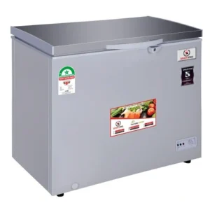 Smart Pro chest freezer 230ltrs silver: SCF-300-G model, 230 Ltrs capacity, super freezing, lock and key, LED light, removable basket, available at Tael Appliances.