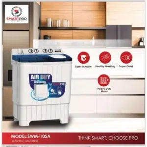 Smart Pro Twin Tub 10kg washing machine white grey: SMW-10SA model, 10Kg wash capacity, 6.5Kg spin, separate tubs, wash and spin timers, lint filter, available at Tael Appliances.