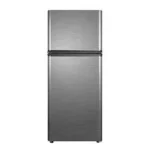 TCL Fridge 153 Ltrs silver: F153TM model, double door, direct cool, manual defrost, 4-star energy rating, inverter technology, low noise, adjustable glass shelves, LED light, lock & key, available at Tael Appliances.