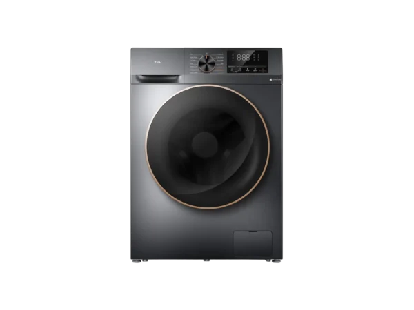 TCL Washing Machine 9kg dark grey: P1109FL model, front load, DD Inverter Motor, 1200 RPM, Steam Wash, Air Wash, Honeycomb Crystal Drum, 16 programs, inbuilt heater, Add Garment, Auto Dose, available at Tael Appliances.