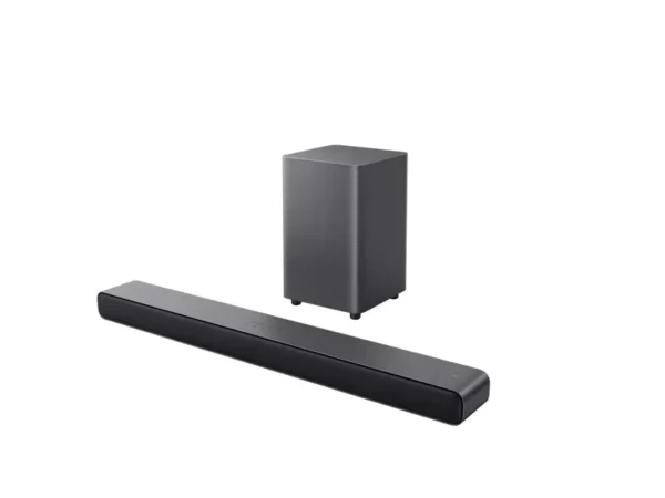 TCL 2.1ch Soundbar black: S55H model, Pro Super Bass, 220W, Dolby Atmos, DTS Virtual:X, wireless subwoofer, HDMI eARC, Bluetooth 5.3, AI Sonic-Adaptation, available at Tael Appliances.