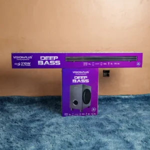 Vision Plus 210W deep bass soundbar with wireless subwoofer, Bluetooth connectivity, HDMI ARC, and cinematic surround sound — immersive home entertainment system at Tael Appliances.