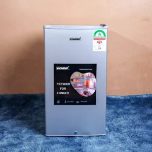 Vision Plus VPFD91SD-S 91L single door refrigerator in silver – Features built-in freezer compartment, durable glass shelves, energy-efficient direct cooling technology, secure lockable door, and compact design ideal for small households and offices. Available now at Tael Appliances.