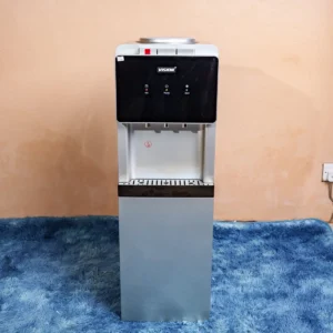 Vision Plus VPWD2HC water dispenser in silver – Features hot (85–95°C), normal, and cold (10–15°C) water taps, electric cooling system, child lock on hot tap, under-storage cabinet, and durable PVC build. Ideal for homes and offices seeking convenient hydration solutions. Available now at Tael Appliances.