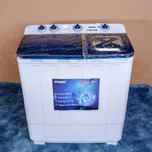 Vision Plus VPWM12TT 12KG twin tub top load washing machine featuring Turbo Dry technology, under-side rodent protection, and sleek design — ideal for large households, available at Tael Appliances.