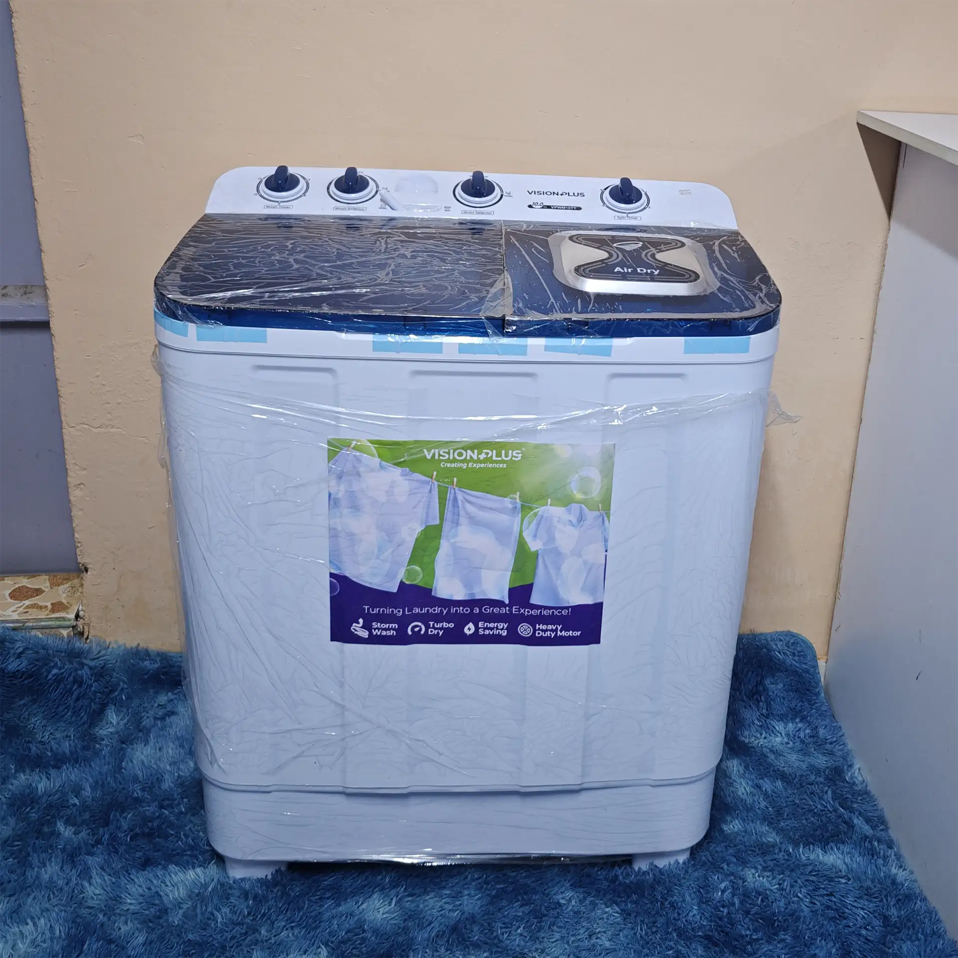 Vision Plus Washing Machine 10Kg 6 Vision Plus washing machine 10kg: VPWM10TT twin tub, top load, Turbo Dry, rodent protection, ideal for large loads, available at Tael Appliances.