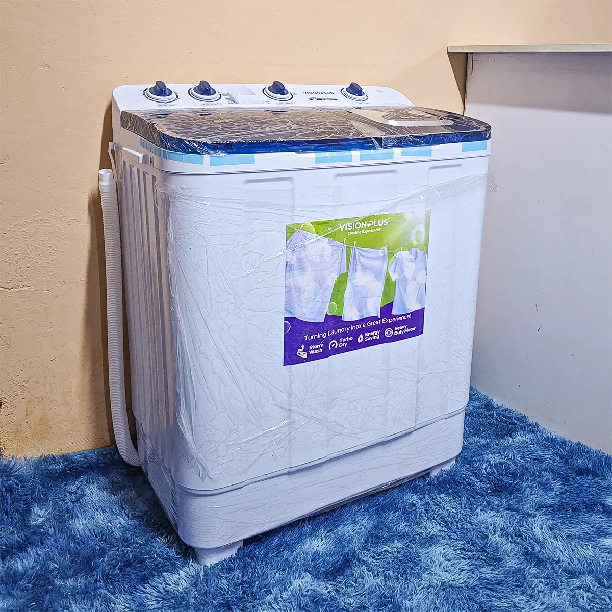 Vision Plus Washing Machine 10Kg 4 Vision Plus washing machine 10kg: VPWM10TT twin tub, top load, Turbo Dry, rodent protection, ideal for large loads, available at Tael Appliances.