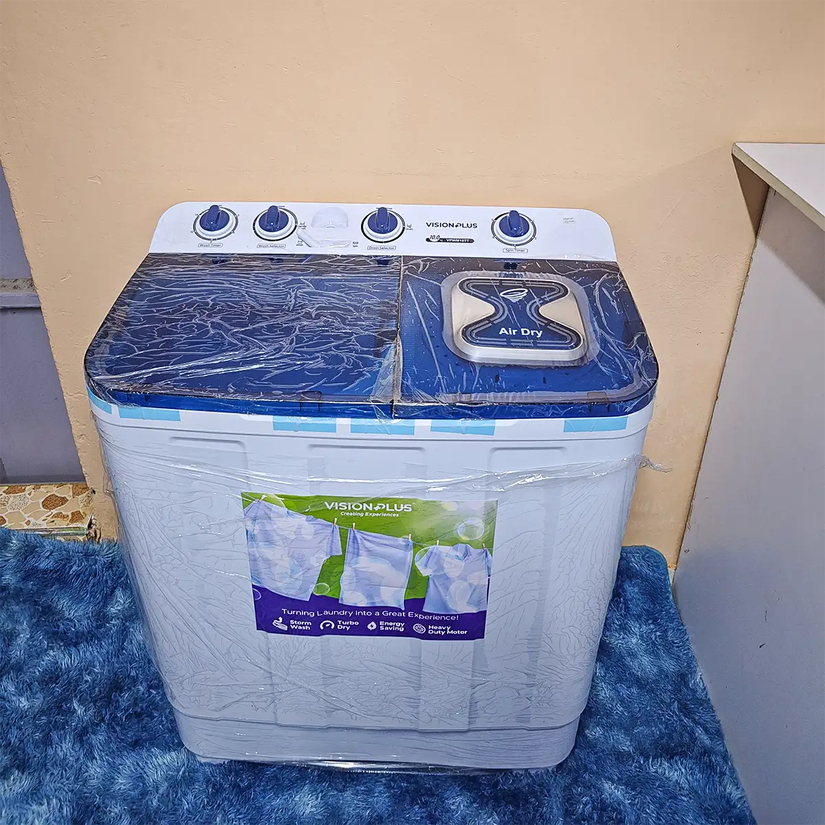 Vision Plus Washing Machine 10Kg 5 Vision Plus washing machine 10kg: VPWM10TT twin tub, top load, Turbo Dry, rodent protection, ideal for large loads, available at Tael Appliances.