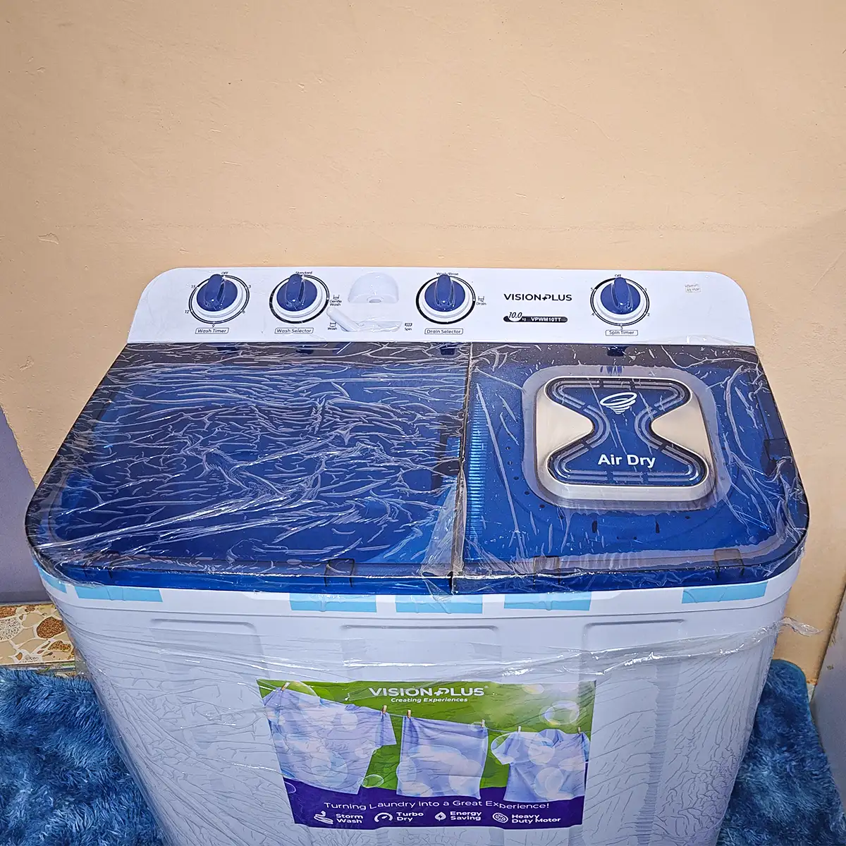 Vision Plus Washing Machine 10Kg 2 Vision Plus washing machine 10kg: VPWM10TT twin tub, top load, Turbo Dry, rodent protection, ideal for large loads, available at Tael Appliances.