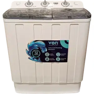 Von twin tub washing machine 7.5kg: VALS-75BWY model, 7.5kg wash, 5kg spin, semi-automatic, Air Ventilation, rust-proof, white, available at Tael Appliances.