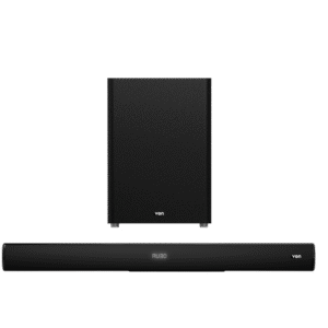 Von VSB1202WFK wired soundbar: 120W RMS, 2.1 channel, 6.5 inch woofer, LED display, remote control, Bluetooth, Optical, HDMI, AUX connectivity, black, available at Tael Appliances.
