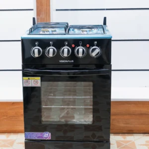 Vision Plus 50x50 standing cooker in black with three gas burners and one electric hotplate at Tael Appliances.