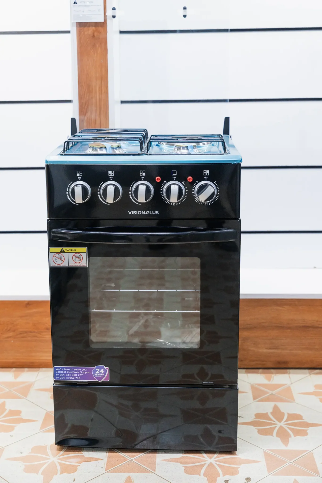 Vision Plus Cooker 50x50 3 Gas 1 Electric Black 1 Vision Plus 50x50 standing cooker in black with three gas burners and one electric hotplate at Tael Appliances.
